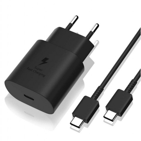 Tinklo įkroviklis 220V Samsung EP-TA800N USB C 25W + USB C 1m juodas (black) (O) 